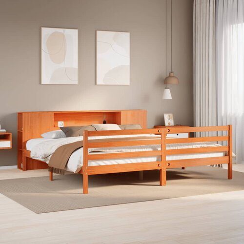 VidaXL Krevet s regalom za knjige bez madraca 200x200 cm od borovine Slike