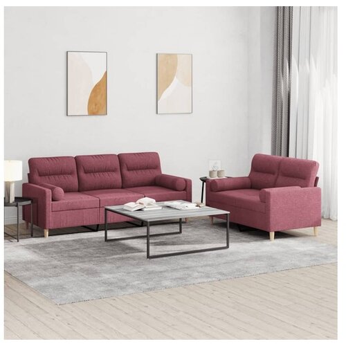 VidaXL 2-dijelni set sofa s jastucima crvena boja vina od tkanine Slike