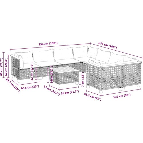  9-dijelni set vrtnih sofa s jastucima bež od poliratana 55 x 55 x 36 cm Slike
