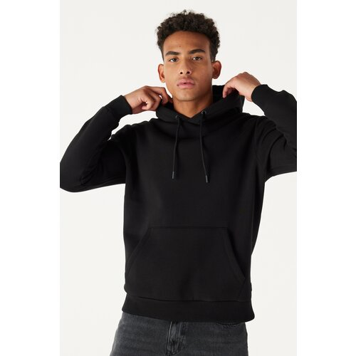 AC&Co / Altınyıldız Classics Men's Black Standard Fit Regular Cut Inner Fleece 3 Thread Hooded Cotton Sweatshirt Slike