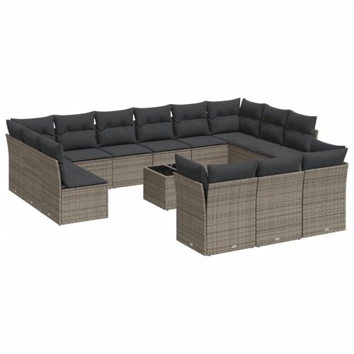  14-dijelni set vrtnih sofa od poliratana s jastucima sivi Siva Slike