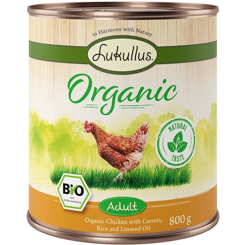 Lukullus Ekonomično pakiranje Organic 12 x 800 g Adult piletina s mrkvom (bez glutena) Slike