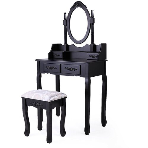 Timeless Tools Kozmetična miza Rome z ovalnim ogledalom in oblazinjeno stolico - eleganten dizajn, 4 predali, vsestranska uporaba, (5000326291) Cene