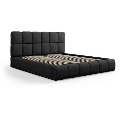 Micadoni Home Crni tapecirani bračni krevet s prostorom za odlaganje s podnicom 200x200 cm Bellis &ndash; Cijene