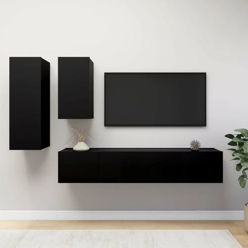  Komplet TV omaric 4-delni črna iverna plošča, (20912835)