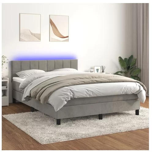  Box spring postelja z vzmetnico LED svetlo siva 140x200cm žamet