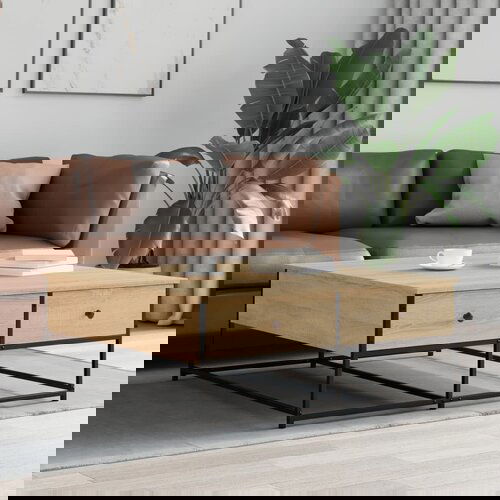 The Living Store Klubska mizica sonoma hrast 100x99x40 cm inženirski les - Klubska Mizica, (21573514) Slike