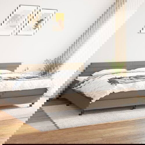  The Living Store Box spring postelja z vzmetnico taupe 200x200 cm blago - Box Spring Postelja, (21514656) Slike
