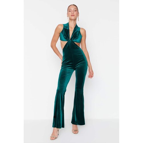 Trendyol Emerald Green Velvet Knot Detailed Jumpsuit Slike