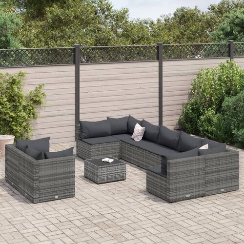 vidaXL 10-dijelni set vrtnih sofa od poliratana s jastucima sivi Cene