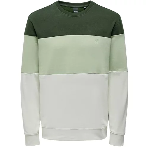 Only & Sons Sweater majica 'Odis' kameno siva / svijetlozelena / tamno zelena