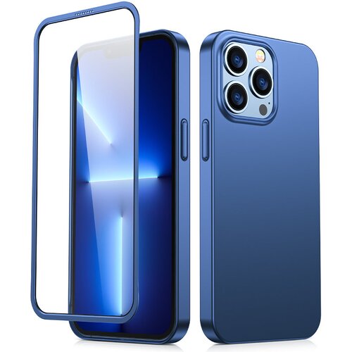 Joyroom Ovitek za iPhone 13 Pro, zadnji in sprednji pokrov + kaljeno steklo, moder, (21522529) Slike