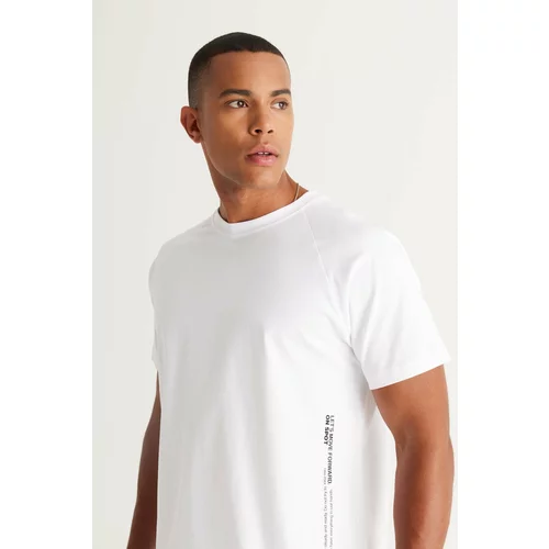 AC&Co / Altınyıldız Classics Men's White Loose Fit Crew Neck Printed 100% Cotton T-Shirt.