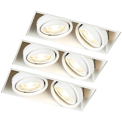 QAZQA Set 3 vgradnih reflektorjev bele barve GU10 z nagibnimi 2 lučkami brez robov - Oneon Slike
