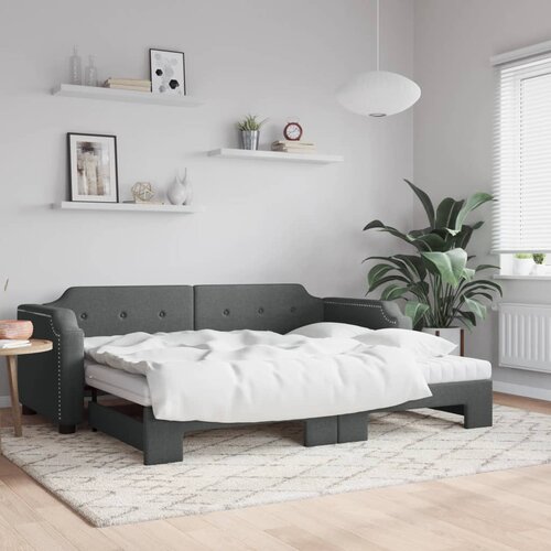 The Living Store Izvlečna dnevna postelja z vzmetnico tem. siva 80x200 cm blago - Izvlečna Dnevna Postelja, (21508666) Slike
