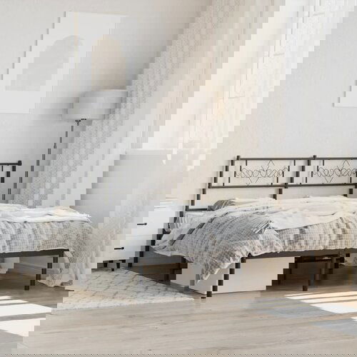 VidaXL Metalni okvir za krevet s uzglavljem crni 150x200 cm Slike