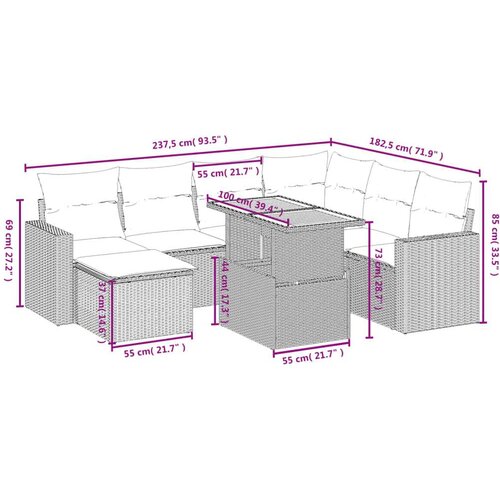 VidaXL 8-dijelni set vrtnih sofa od poliratana s jastucima bež Slike