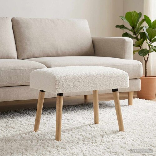  Klupa Jednobojno Krem 60 x 40 x 45 cm Boucl&amp;eacute; Slike