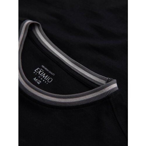 Ombre Men&amp;#039;s cotton longsleeve with striped U neckline and embroidery - black Slike