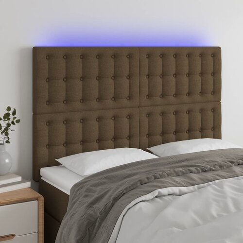 VidaXL LED uzglavlje tamnosmeđe 144x5x118/128 cm od tkanine Slike