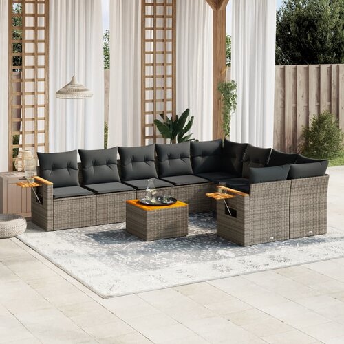 VidaXL 10-dijelni set vrtnih sofa od poliratana s jastucima sivi Slike