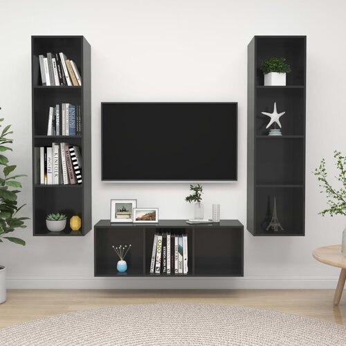Sijaj 3-dijelni set TV ormarića visoki sjaj sivi od iverice Cijene