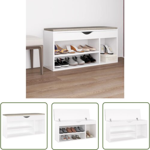 The Living Store Klop za čevlje z blazino bela 104x30x49 cm inženirski les - Klop Za Čevlje, (21744406) Cene