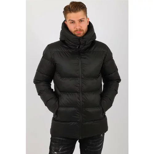 River Club Men's Black Hooded Water and Windproof Long Inflatable Winter Sports Coat