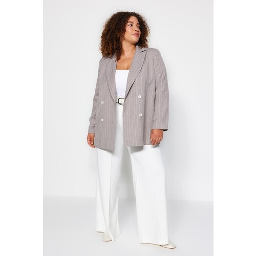 Trendyol Curve Gray Striped Double Closure Woven Jacket Slike