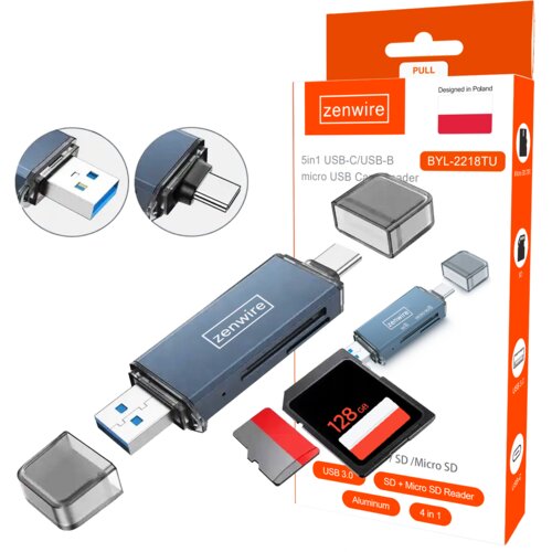 Zenwire USB 3.0 USB-C adapter 4v1 SD + MICRO SD TF 5 Gb/s do 2TB BYL-2218TU Bralnik pomnilni&scaron;kih kartic SD, (5000312730) Cene