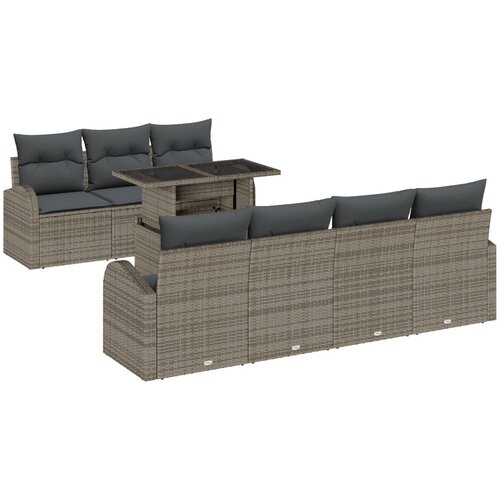 VidaXL Set od 8 komada vrtne sofe s jastučićima siva poli ratan, 2-sjedalna vrtna sofa s pohranom i jastučićima siva poli ratan Slike