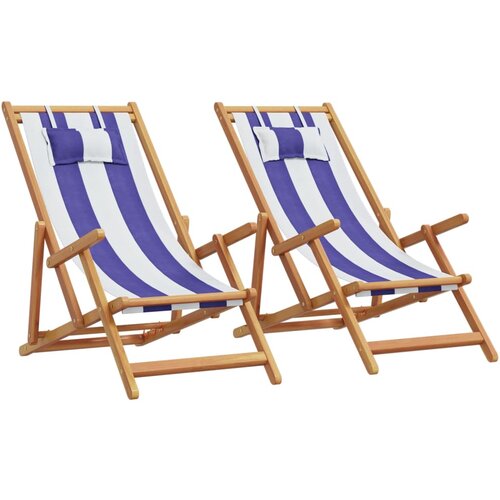 vidaXL Sklopive stolice plažu 2kom tkanine i masivno drvo plavi-bijela Cijene