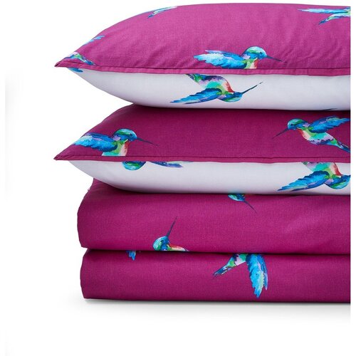 Their Nibs Bijela/ljubičasta pamučna posteljina za bračni krevet/za produženi krevet 230x220 cm Hummingbird &amp;ndash; Slike