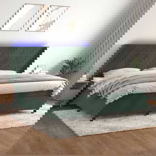  The Living Store Box spring postelja z vzmetnico LED tem. zelena 200x200cm žamet - Box Spring Postelja, (21489039) Cene