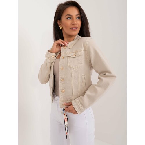 Fashion Hunters Light beige short denim jacket with pockets Slike