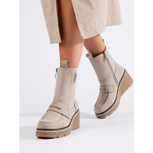 SHELOVET Cream suede boots heeled ankle boots