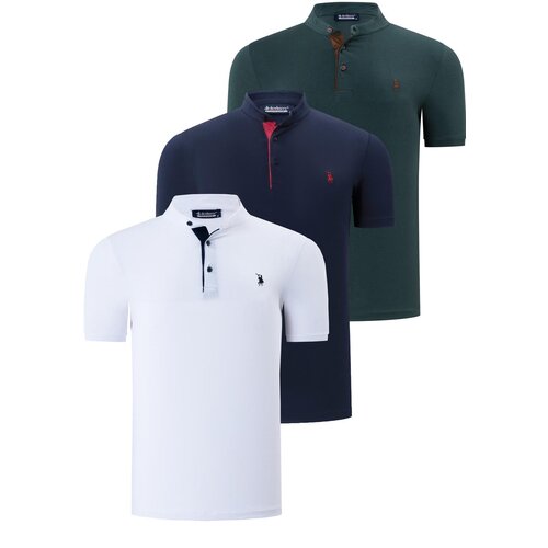 Dewberry TRIPLE SET T8560 MENS T-SHIRT-NAVY-WHITE-GREEN Slike