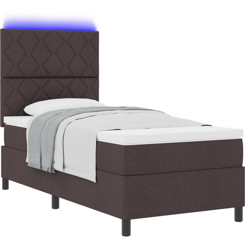 vidaXL Boks vzmetnica z vzmetnico & LED Temno rjav 100x200 cm Tkanina, (22083232) Cene