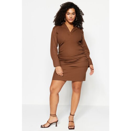 Trendyol Curve Plus Size Dress - Brown - Basic Slike