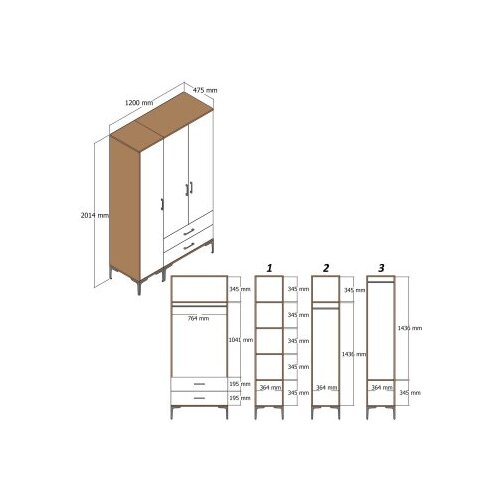 Hanah home kumsal st - walnut, white walnutwhite wardrobe Slike