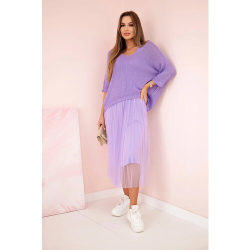 Kesi Włoski Pleated dress with an openwork sweater violet Slike