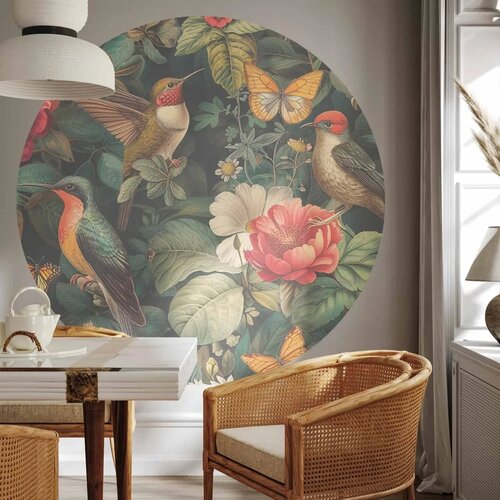  Okrugla fototapeta - Flowers birds and butterflies &amp;ndash; vintage-style illustration 230x230 Slike