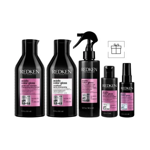 Redken Acidic Color Gloss Sulfate-Free Shampoo Set šampon 300 ml + regenerator 300 ml + zaštita kose od topline 190 ml + šampon 75 ml za ženske