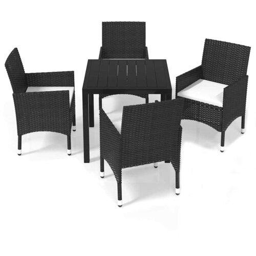  5-dijelni vrtni blagovaonski set s jastucima od poliratana crni Crna Dužina stola 80 cm Slike