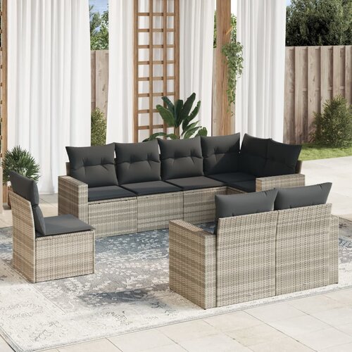 vidaXL 8-dijelni set vrtnih sofa od poliratana s jastucima svjetlosivi Cene