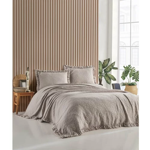 Mijolnir Smeđi set prekrivača i jastučnica za bračni krevet 220x240 cm Ilda -