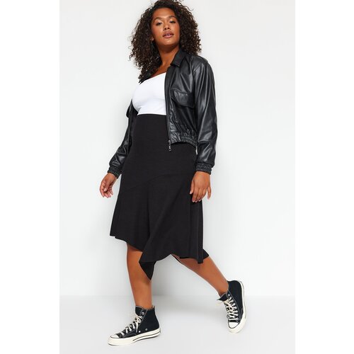 Trendyol Curve Black Asymmetrical Crepe Knitted Skirt Slike