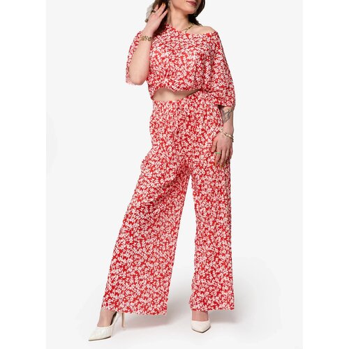 Resti Red women's pleated set with black flowers - Clothing Cene