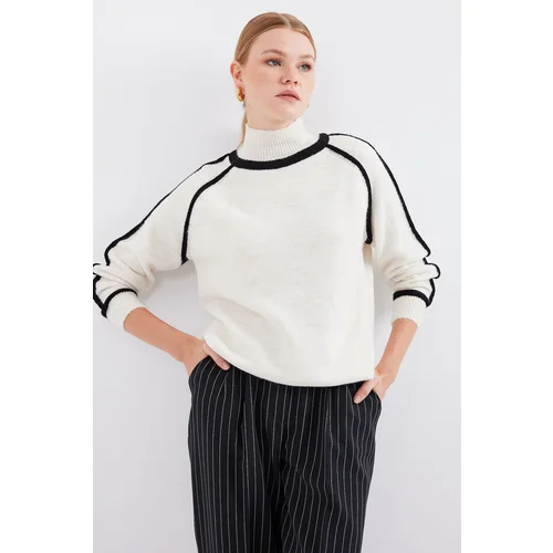 Bigdart 15879 Striped Oversize Knitwear Sweater - Ecru