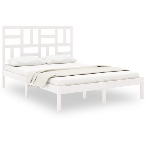 Maison Chic Posteljni okvir - Dvoposteljna postelja - Zakonska postelja bel iz trdnega lesa 135x190 cm-J10128, (21764956) Slike